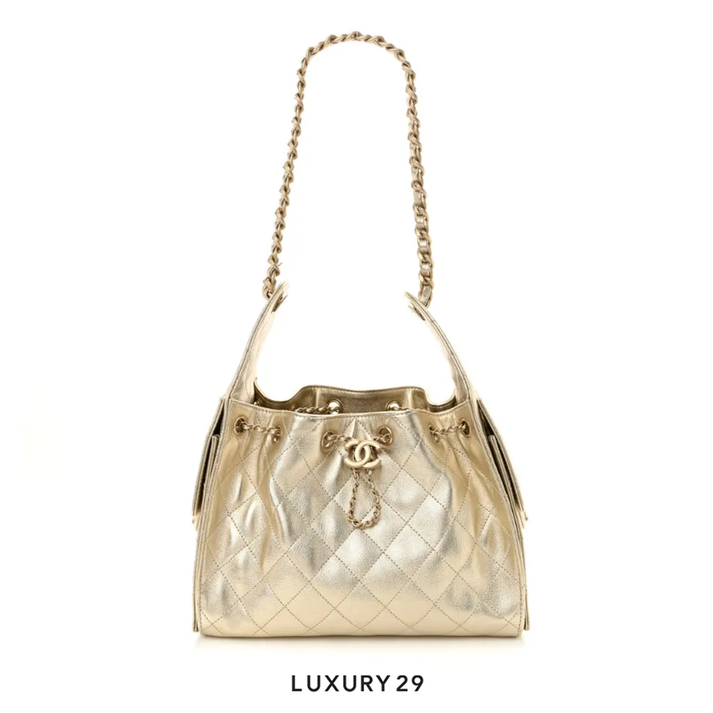 Chanel 25 Small Hand Bag Metallic Gold Caviar Light Gold Hardware(Small, Gold)