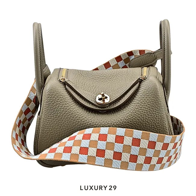 Hermes Lindy Mini Taurillon Clemence/Sangle Maxi Ouadril Etoupe