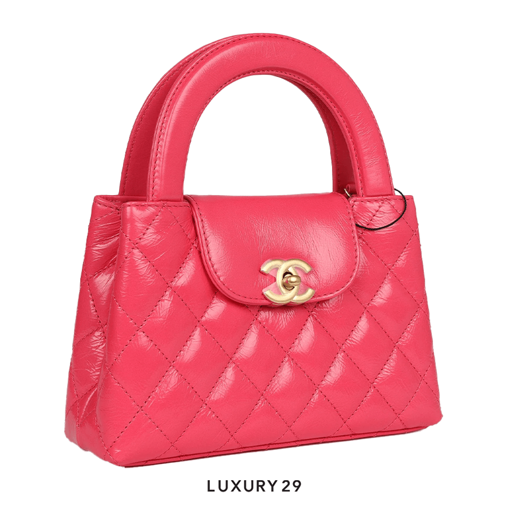 Chanel MICRO SHOPPING BAG Shiny Aged Calfskin & Gold-Tone Metal Pink(Mini, Pink)