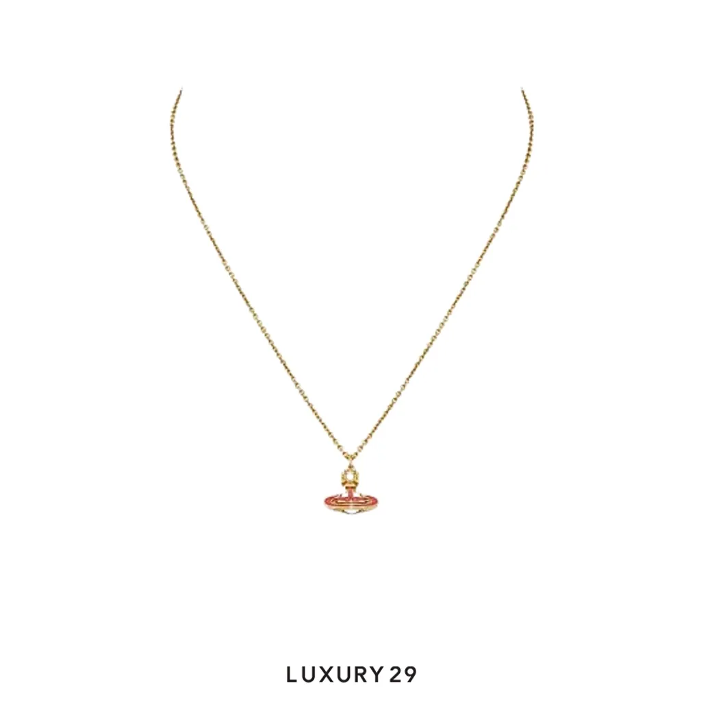 Vivienne Westwood Simonetta Bas Relief Pendant In Gold-Creamrose Pearl-Dark Pink Enamel(Free Size, Red)