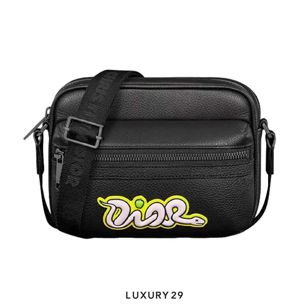 Dior and Kaws Mini Rider 2.0 Zipped Messenger bag Yellow/Black(Mini, Black)