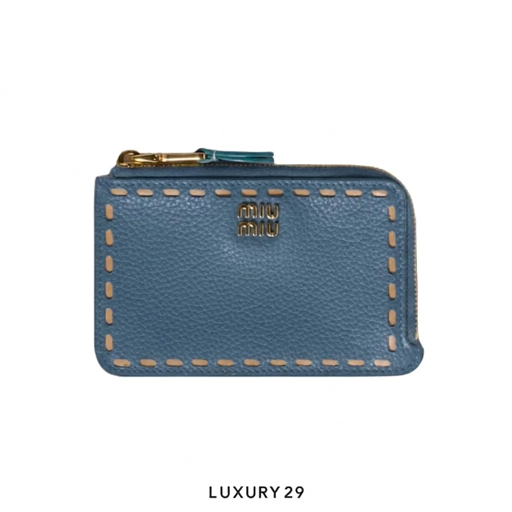 Miu Miu Leather zipper card holder Navy(Small, Blue)