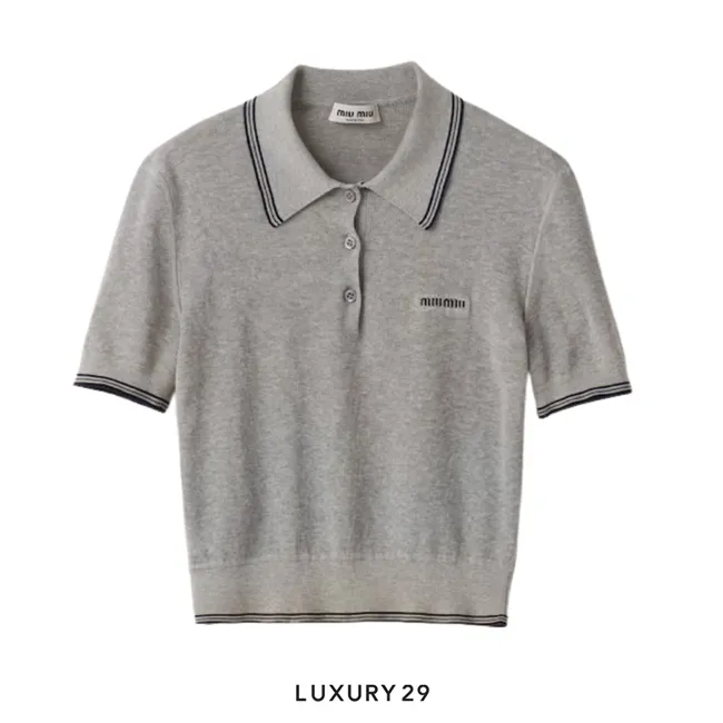 MIU MIU Cotton jersey polo shirt Marble/Blue