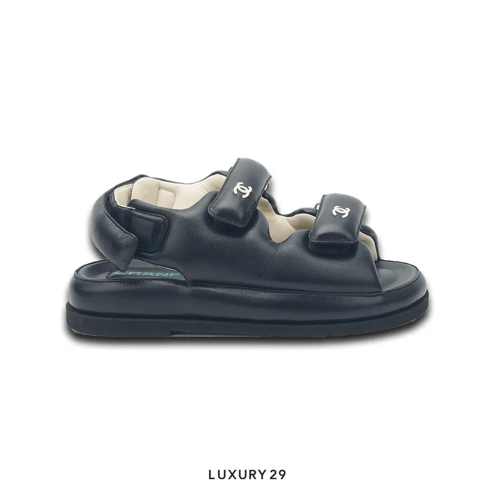 Chanel Lambskin Puffer Dad Sandals(39, Black)