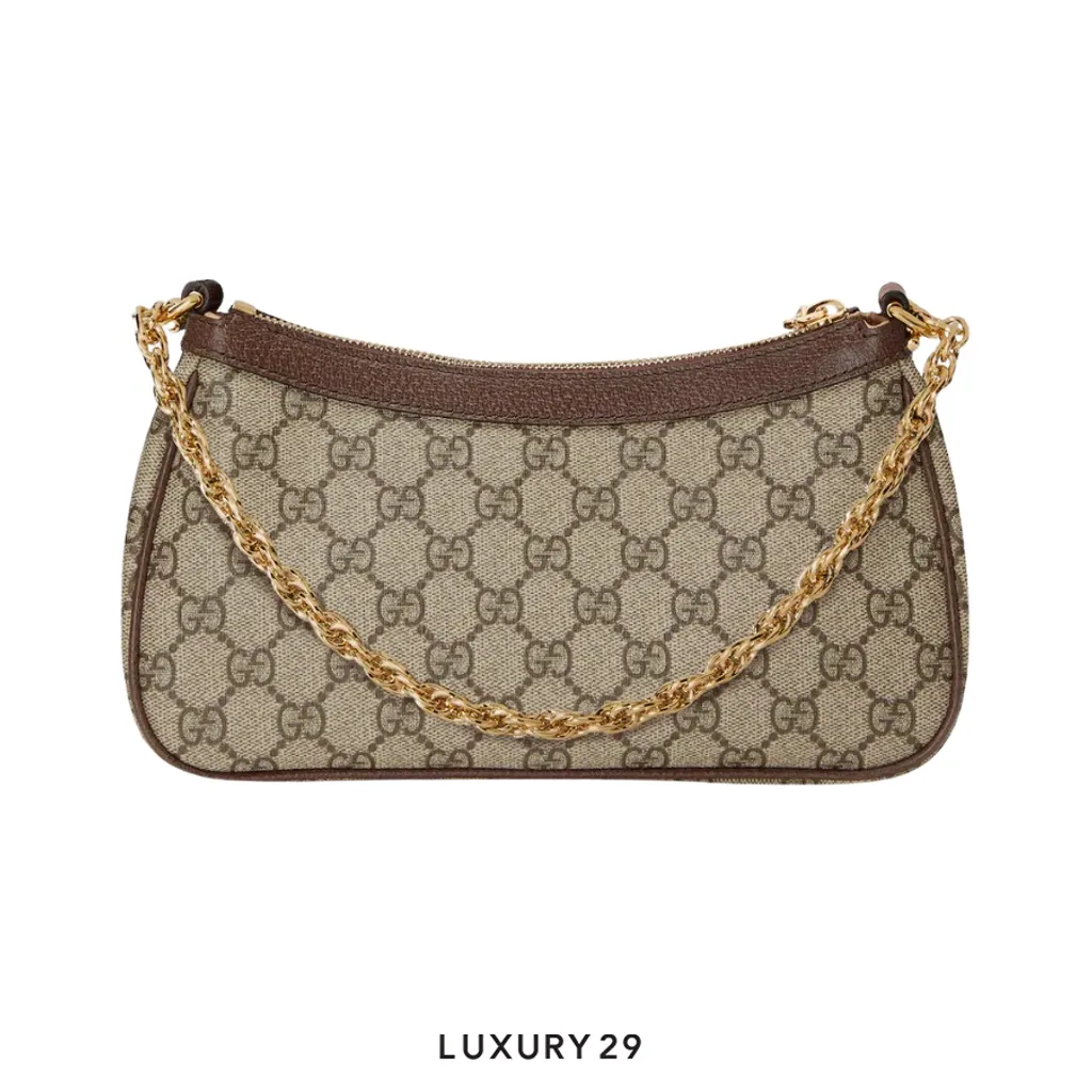 Gucci Ophidia small shoulder bag Beige and dark brown GG Supreme(Small, Brown)