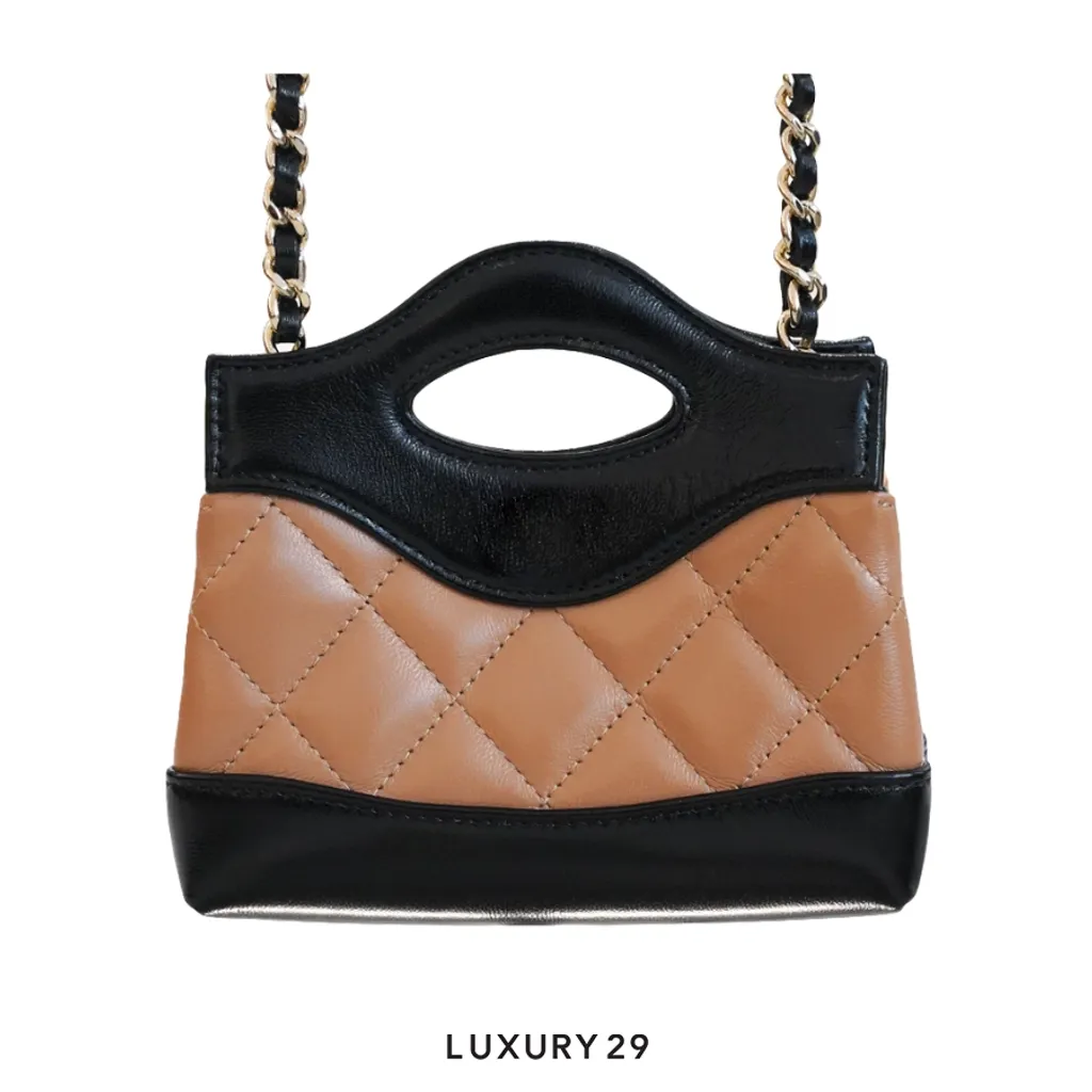Chanel 31 Micro Shopping Bag Shiny Lambskin & Gold-Tone Metal Dark Beige & Black(Micro, Neutrals)