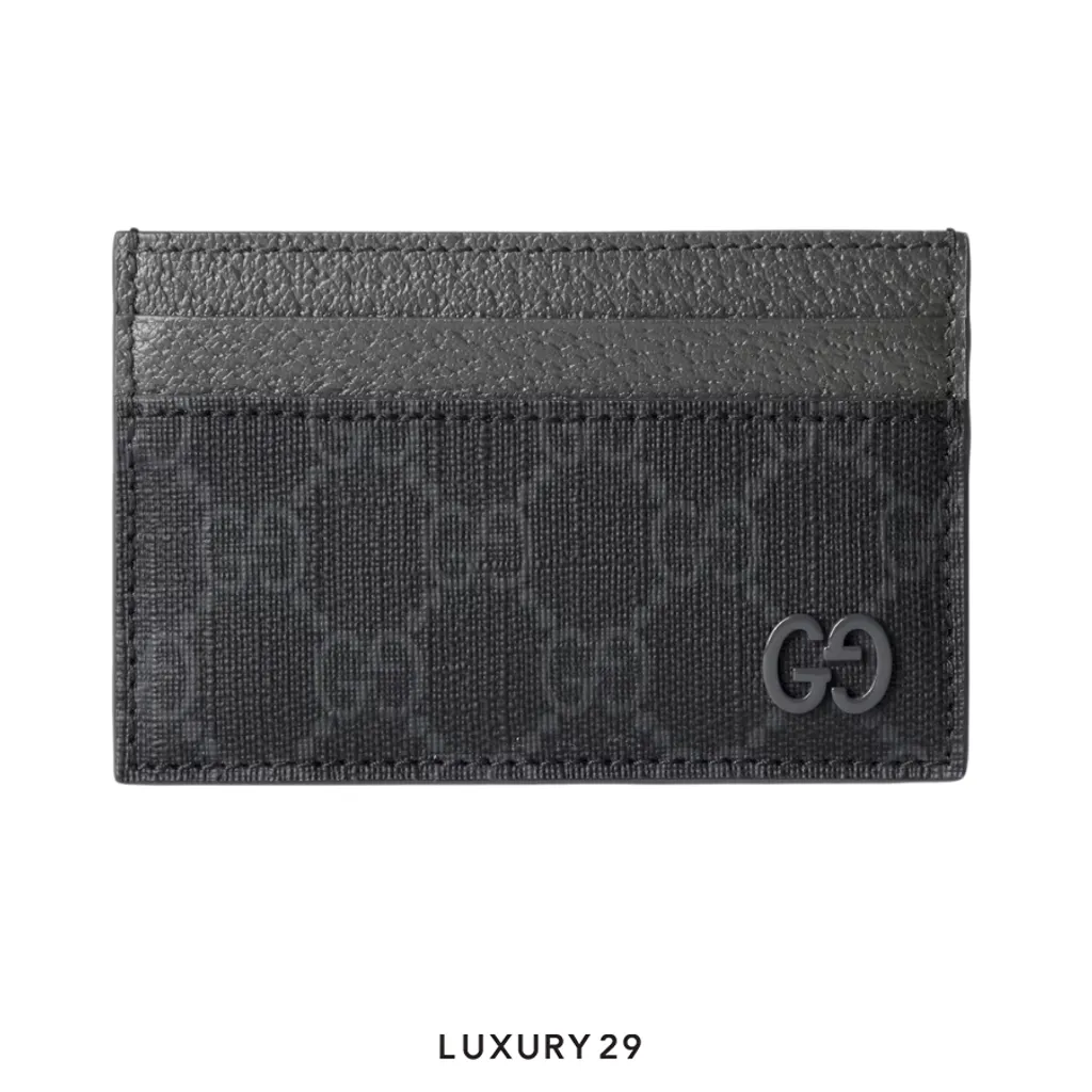 Gucci GG Grey trim GG card case Black(Small, Black)