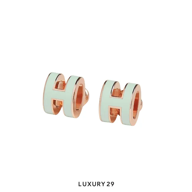 Hermes Mini Pop H Rose Gold Hardware earrings Mint