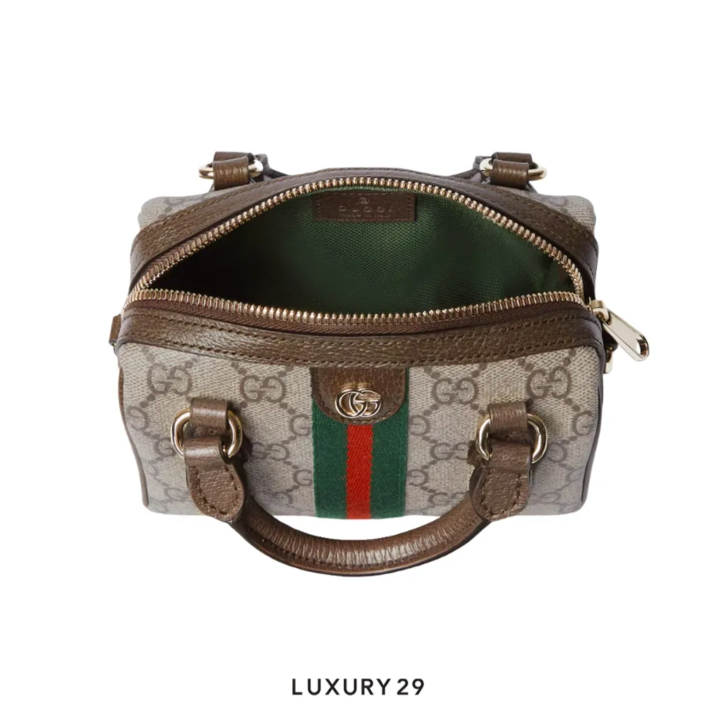 Gucci Ophidia mini boston bag Beige and dark brown GG Monogram coated fabric(Mini, Brown)