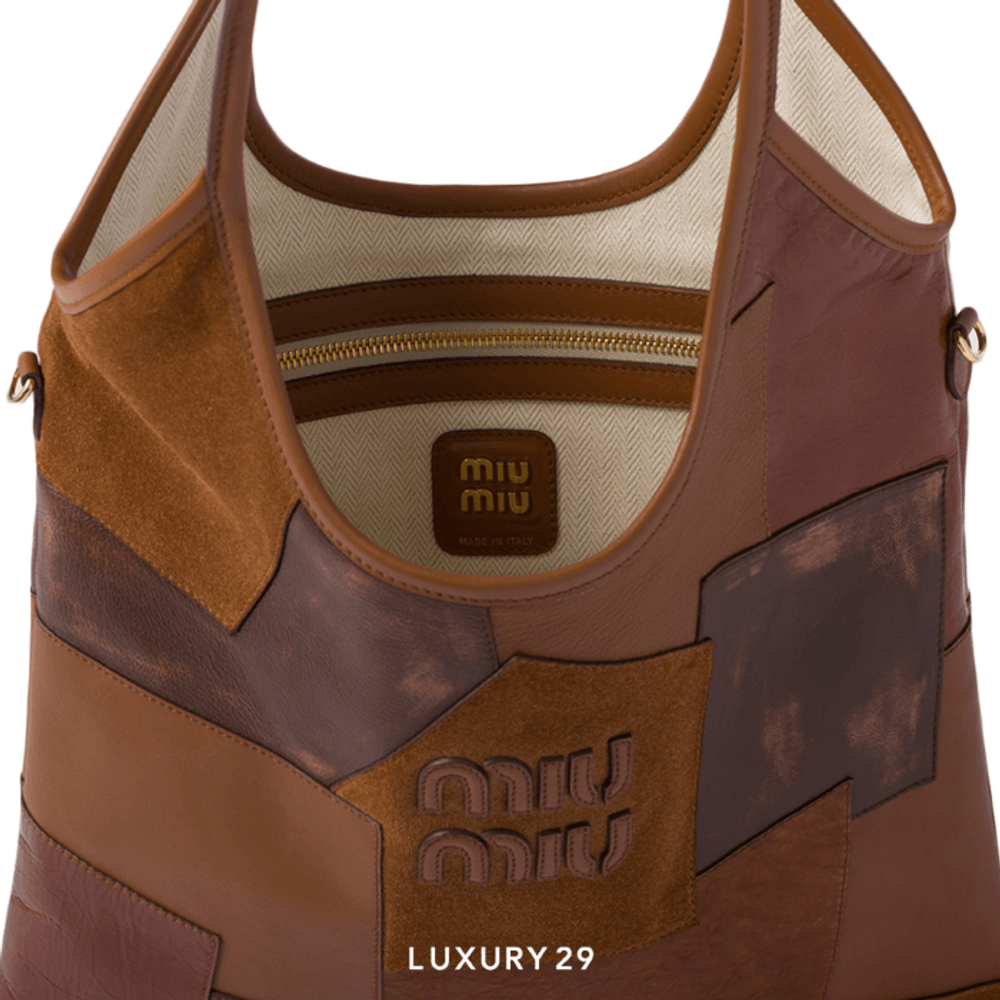 Miu Miu IVY Leather Patchwork Bag Cognac(Medium, Brown)