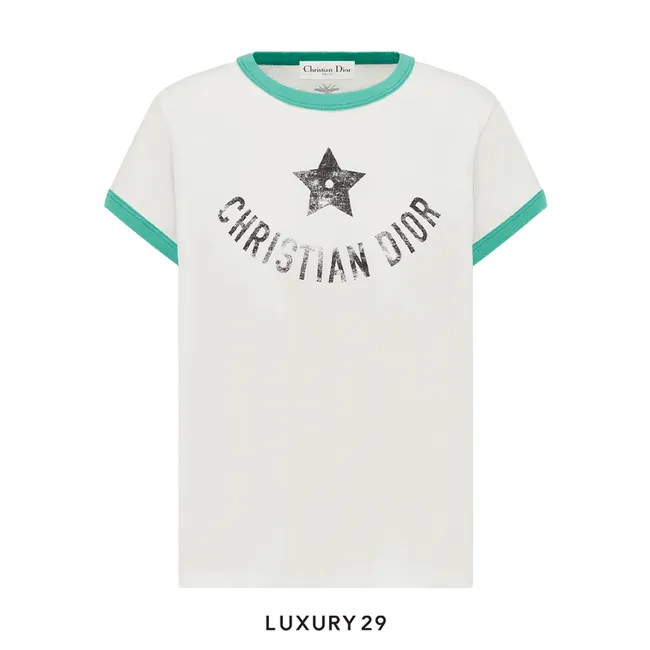Dior Dioriviera Capri T-Shirt Ecru and Aquamarina Cotton Jersey