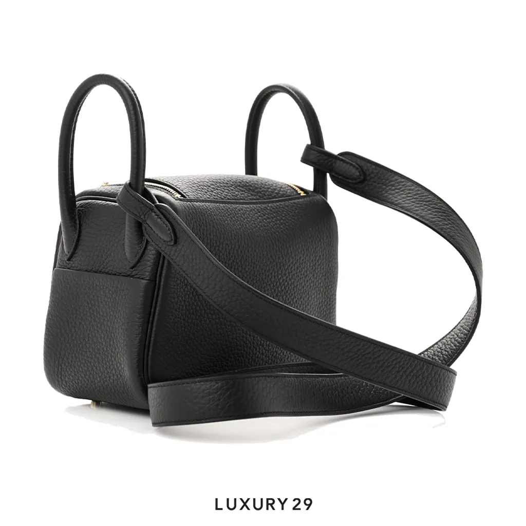 Hermes Lindy II Mini Bag Clemence & Gold Noir(Mini, Black)
