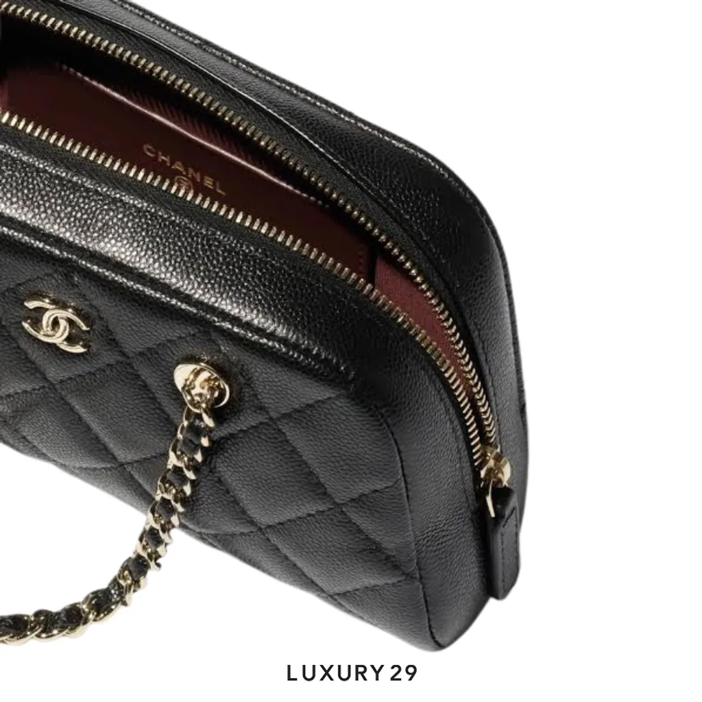 Chanel Mini Bowling Clutch with Chain Straps Black Shiny Caviar Light Gold Hardware(Mini, Black)