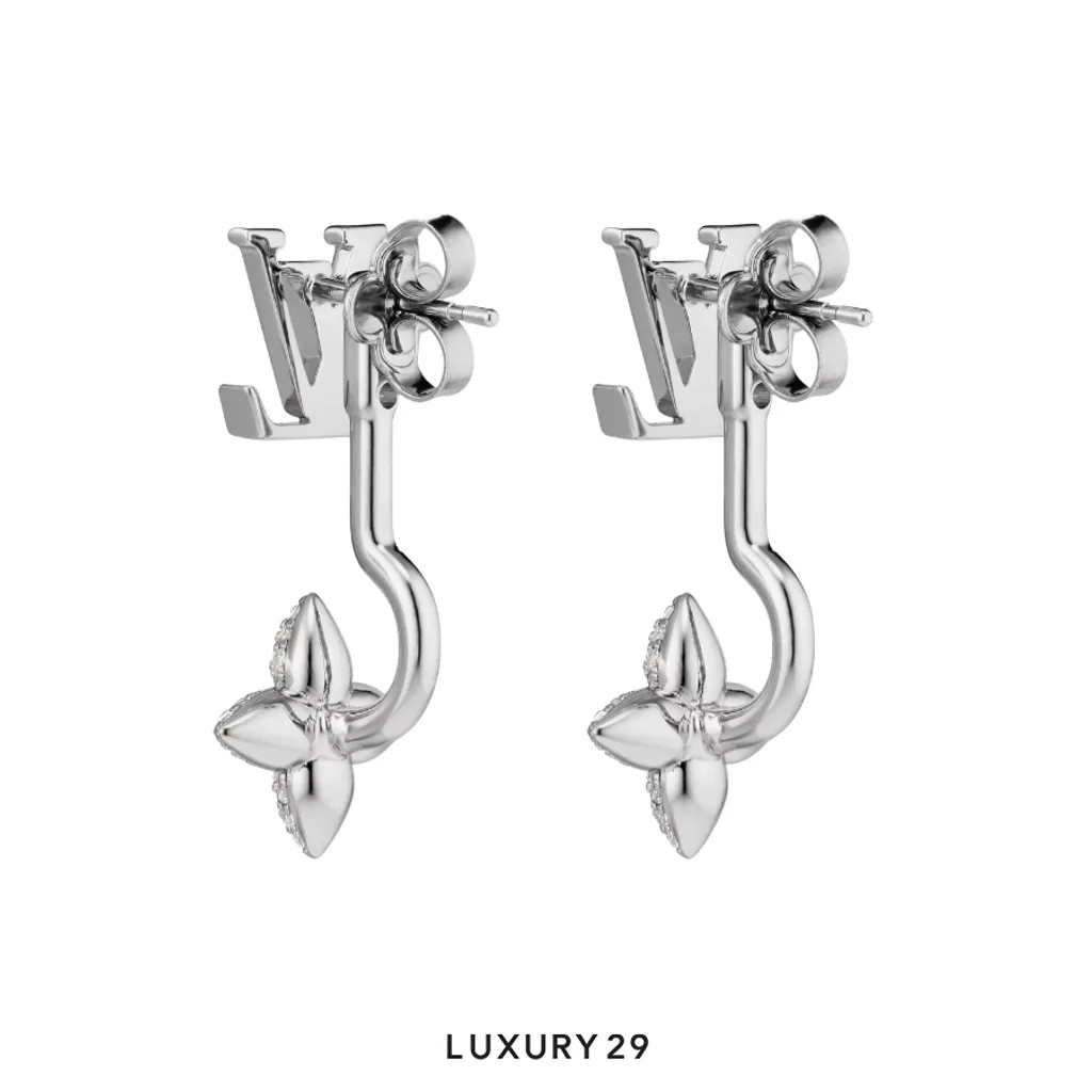Louis Vuitton LV Louisette Signature Strass Earrings Silver Metal(Free Size, Silver)
