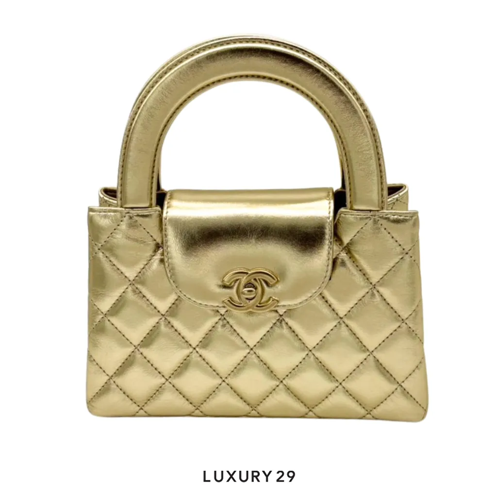 Chanel Mini Shopping Bag In Shiny Aged Calfskin Gold(Mini, Gold)