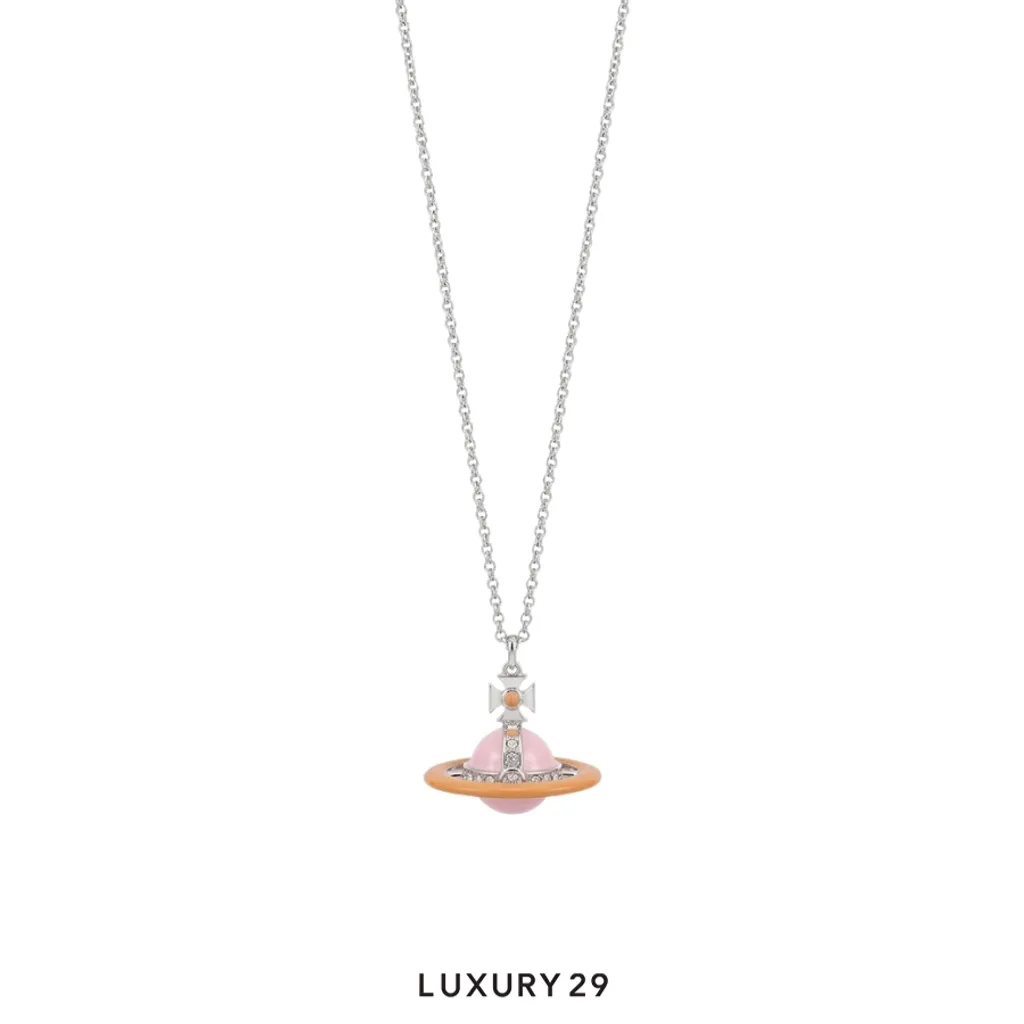 Vivienne Westwood Original Orb Pendant Platinum-Mandarin Enamel-Milky Flesh Cz-Rose Gold(Free Size, Orange)