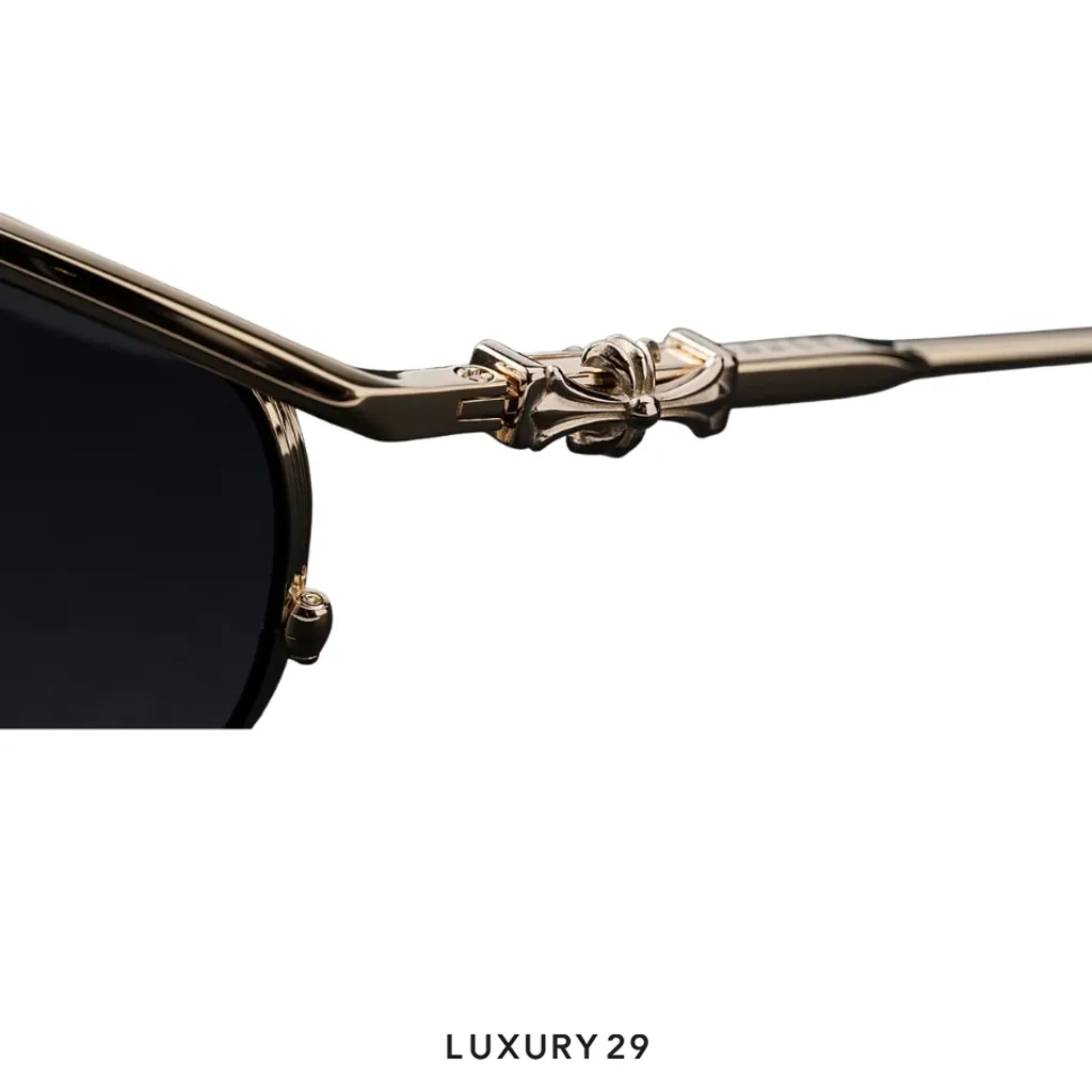 Chrome Hearts Sunglasses Black lenses Big cross Gold(Free Size, Black)
