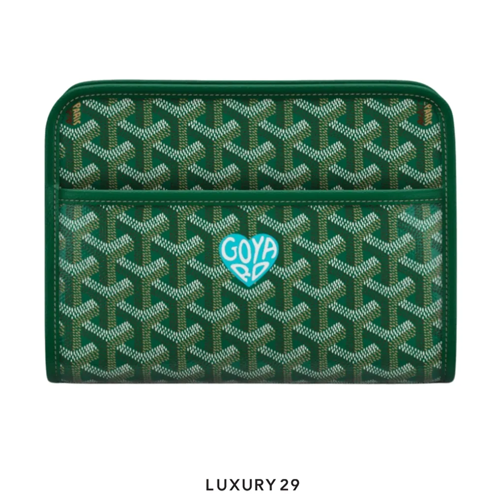 Goyard Jouvence PM Toiletry Bag Green Hand-Painted Heart Turquoise Blue(Small, Green)