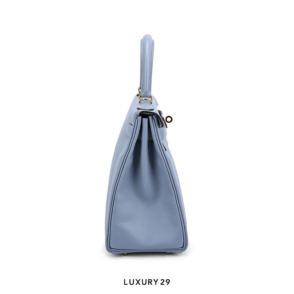Hermes Kelly Retourne 28 Bleu Brume Epsom Gold Hardware / U Stamp(Medium, Blue)