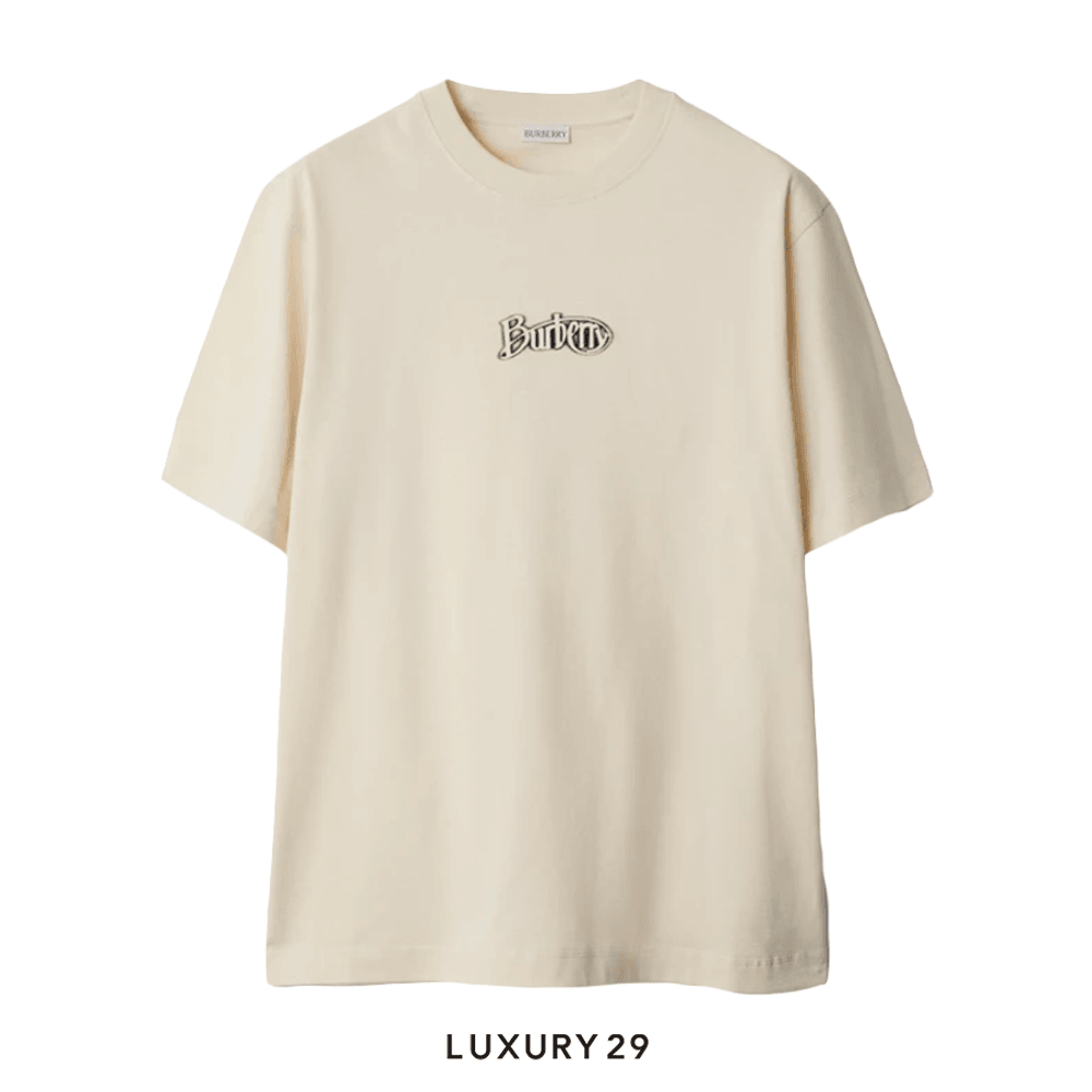 Burberry Logo Cotton T-shirt in Tundra(L, Neutrals)