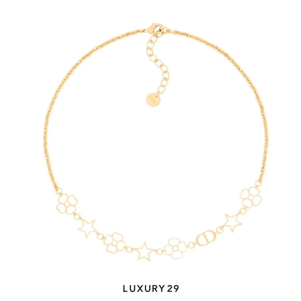 Dior Lucky Lace Necklace Gold-Finish Metal and White Resin Pearl(Free Size, Gold)