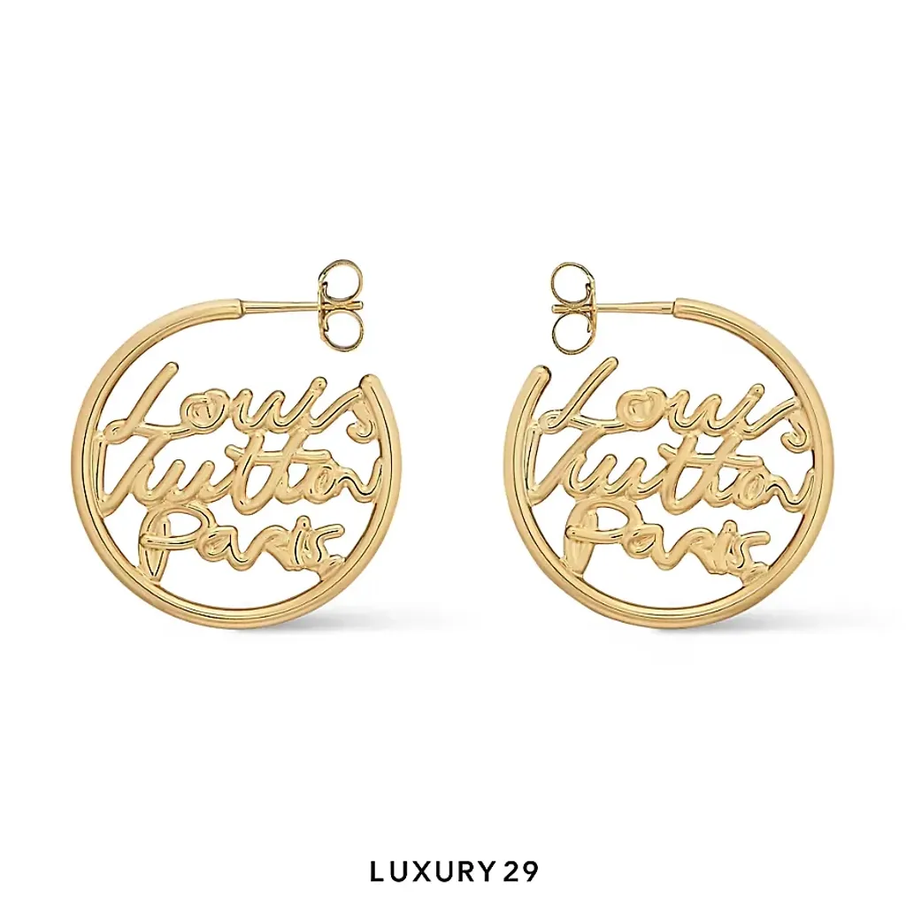 Louis Vuitton LV Script Hoop Earrings Gold(Free Size, Gold)