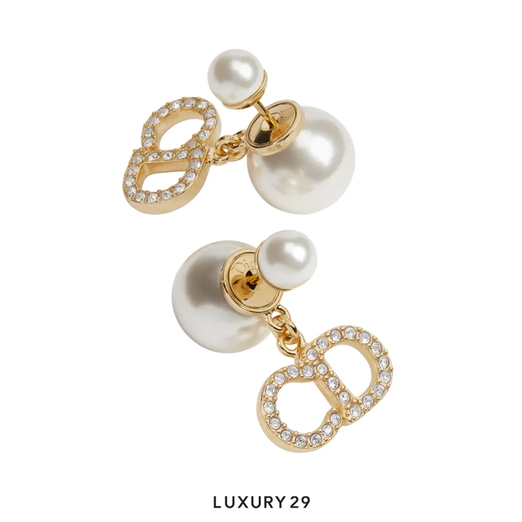 Dior Tribales Earrings Gold White Resin Pearls And Crystals(Free Size, Gold)