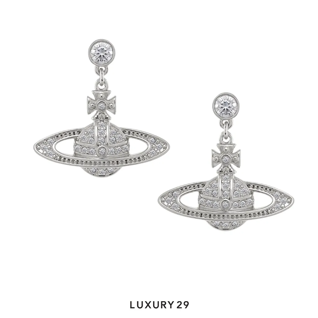 Vivienne Westwood Mini Bas Relief Drop Earrings Platinum/Crystal(Free Size, Silver)