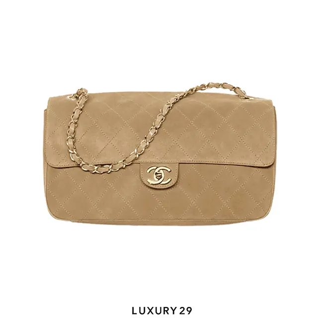 Chanel Spring Summer 2026 Maxi Flapbag Suede Calfskin & Gold Metal Dark Beige