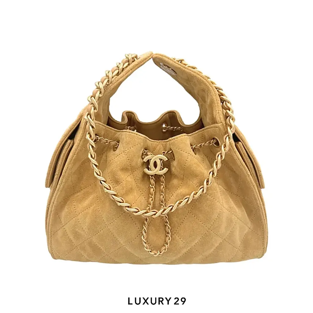 Chanel 25 Small Handbag Suede calfskin and gold-colored metal Dark Beige(Small, Brown)