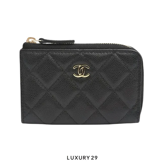 Chanel Classic Zipped Grained Shiny Calfskin & Gold-Tone Metal  Black
