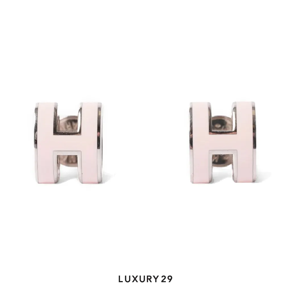 Hermes Mini Pop H earrings Silver Plated Rose dragee(Free Size, Pink)