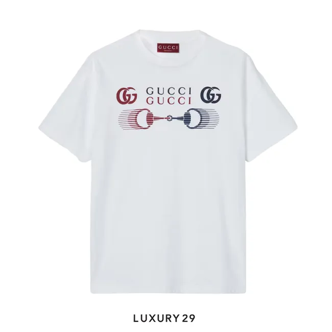Gucci Printed cotton jersey T-shirt Double G and Horsebit print White