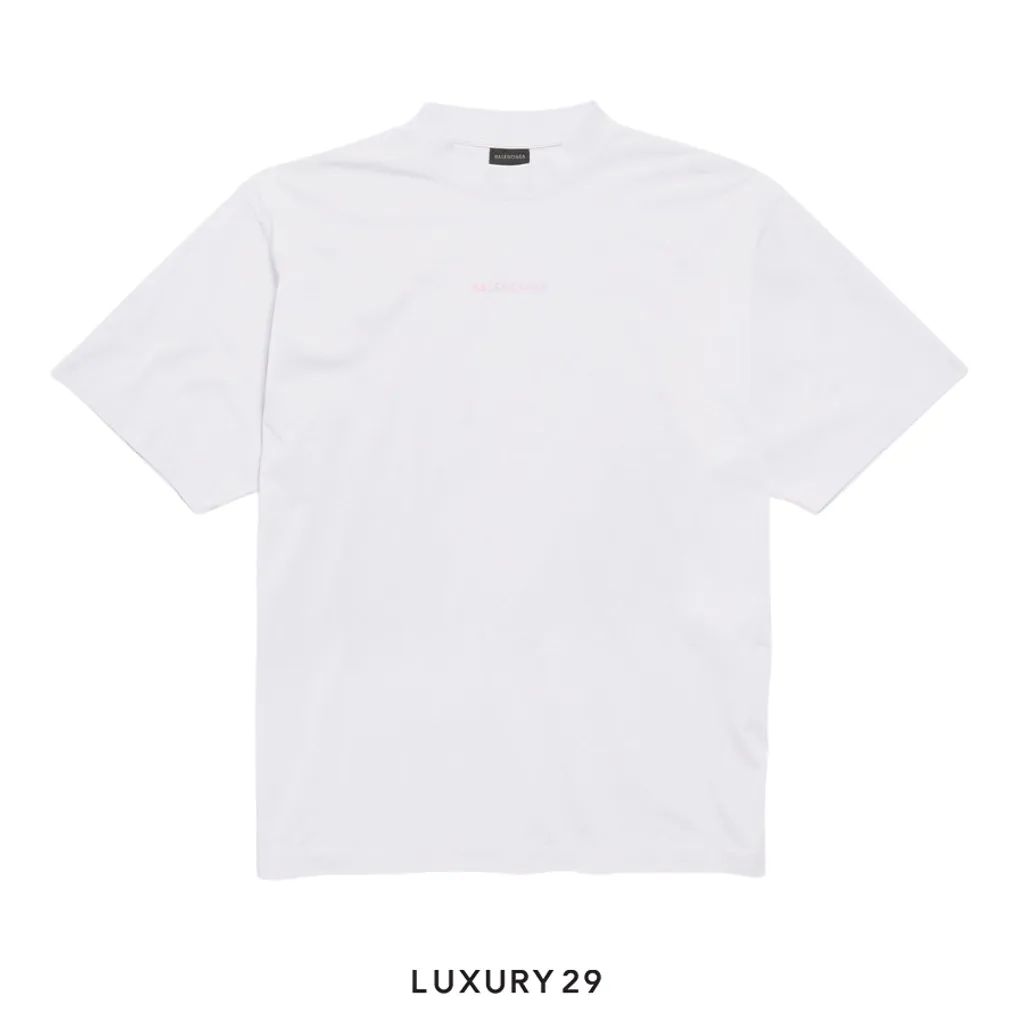 Balenciaga Men's Balenciaga Back T-shirt Medium Fit in Dirty White/baby-pink(XS, White)