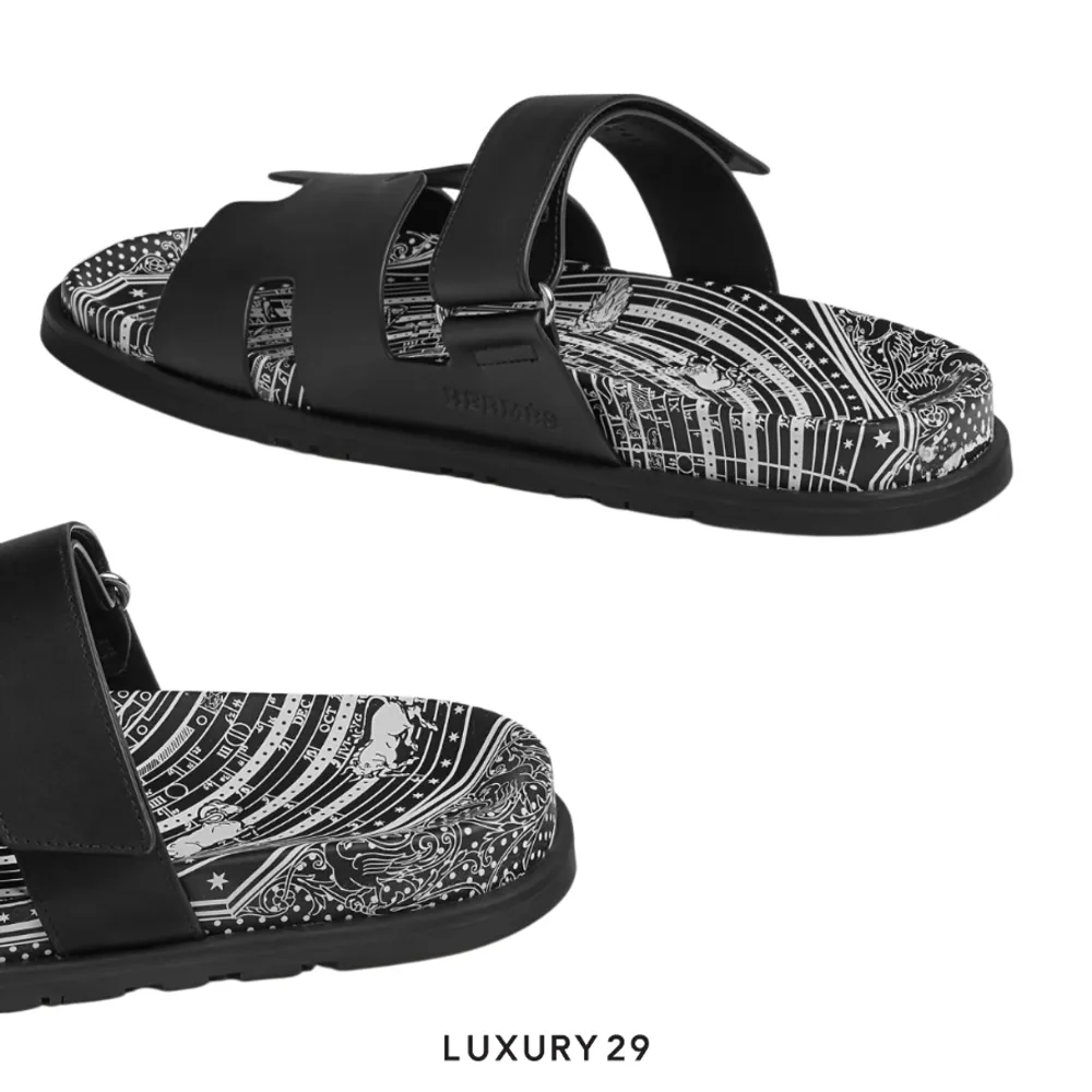 Hermes Unisex Street Style Logo Sandals Noir(43, Black)
