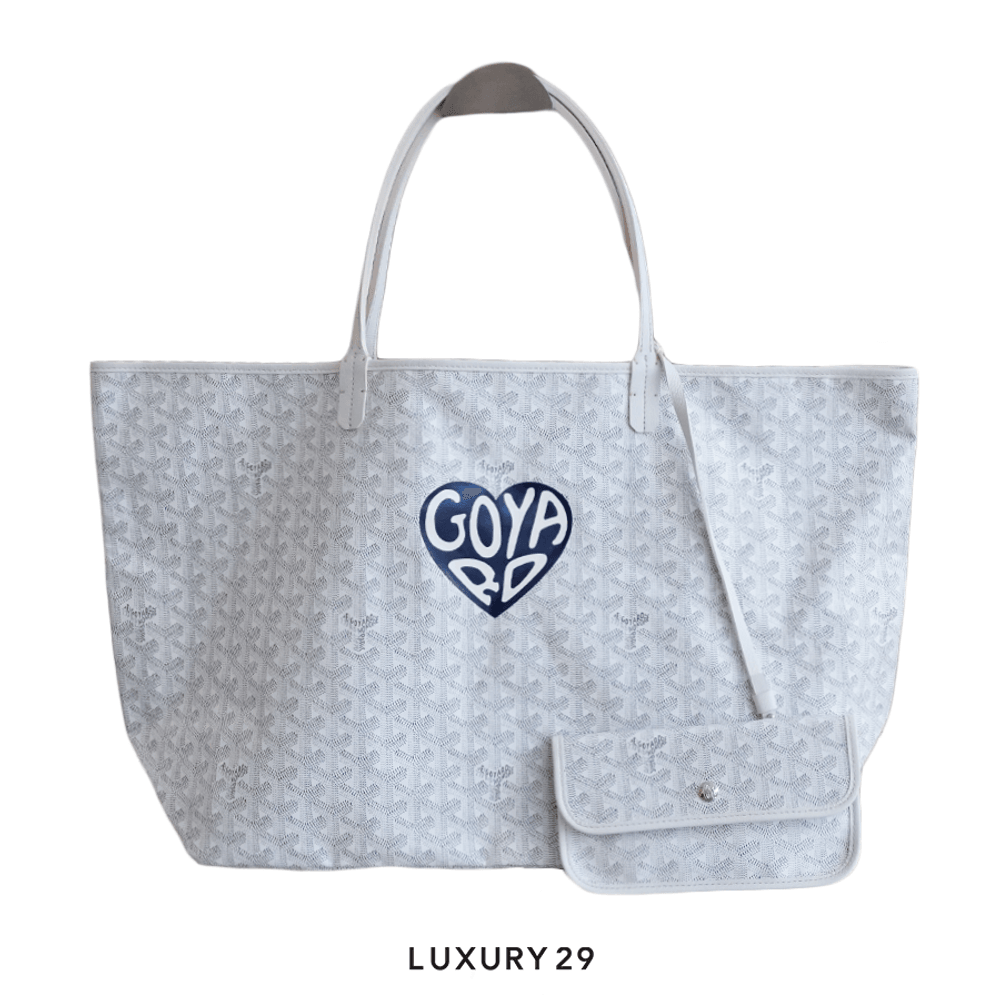Goyard Saint Louis GM Bag White Hand-Painted Heart Navy Blue(Large, White)