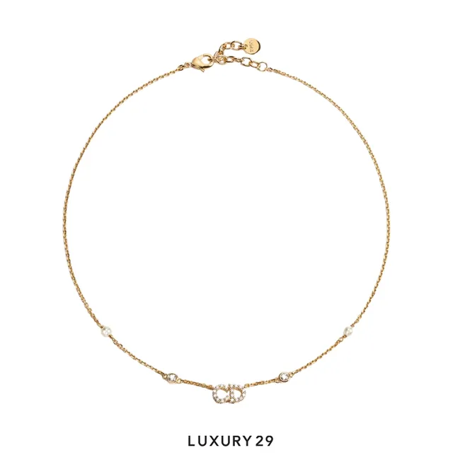 Dior Clair D Lune Necklace Gold-Finish Metal, White Resin Pearls and Sparkling Crystals