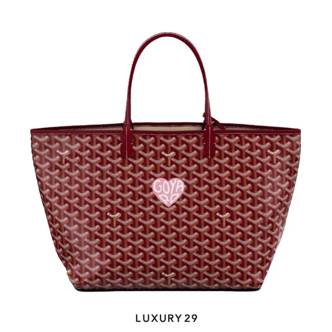 Goyard Saint Louis PM Bag Burgundy Hand-Painted Heart Pink