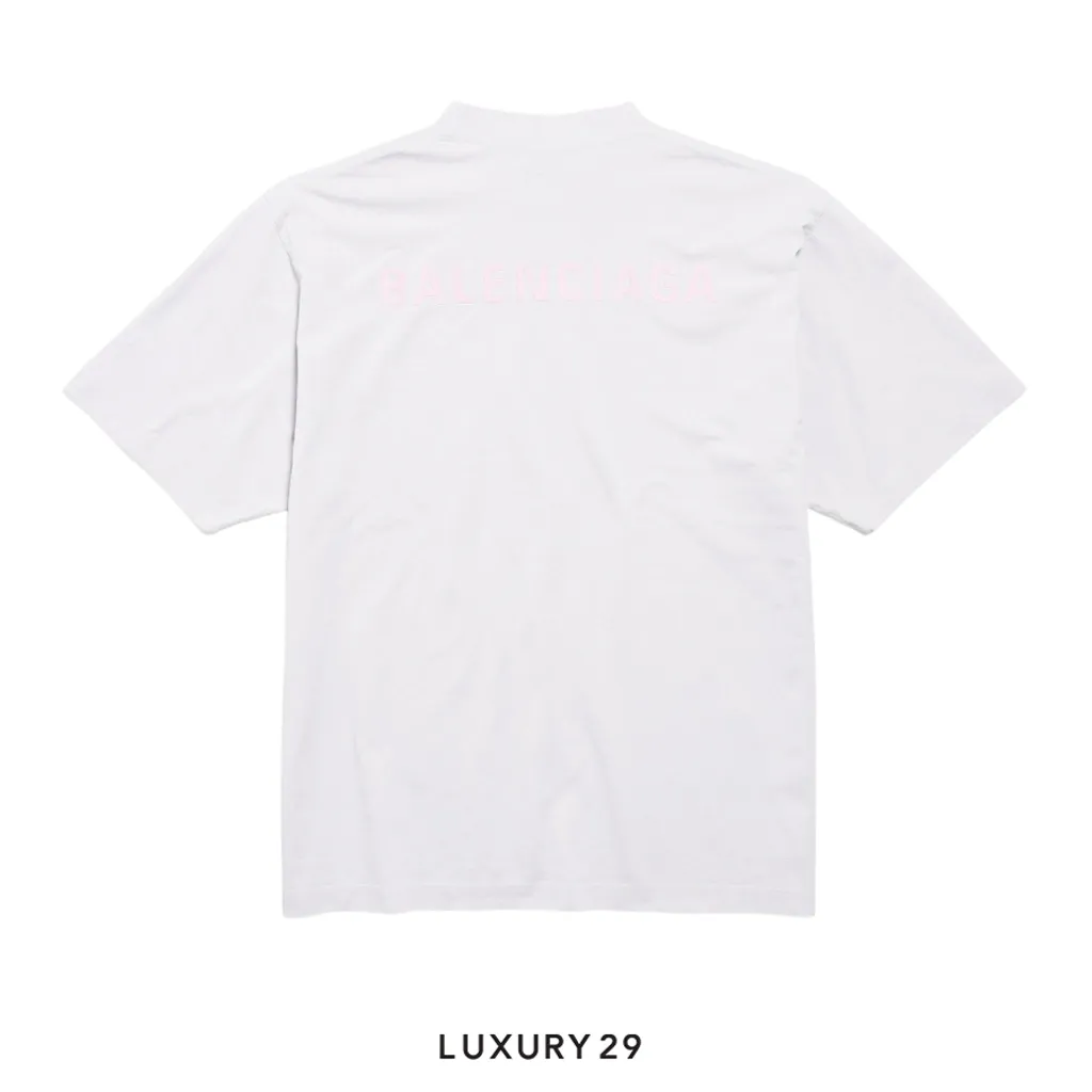 Balenciaga Men's Balenciaga Back T-shirt Medium Fit in Dirty White/baby-pink(XS, White)