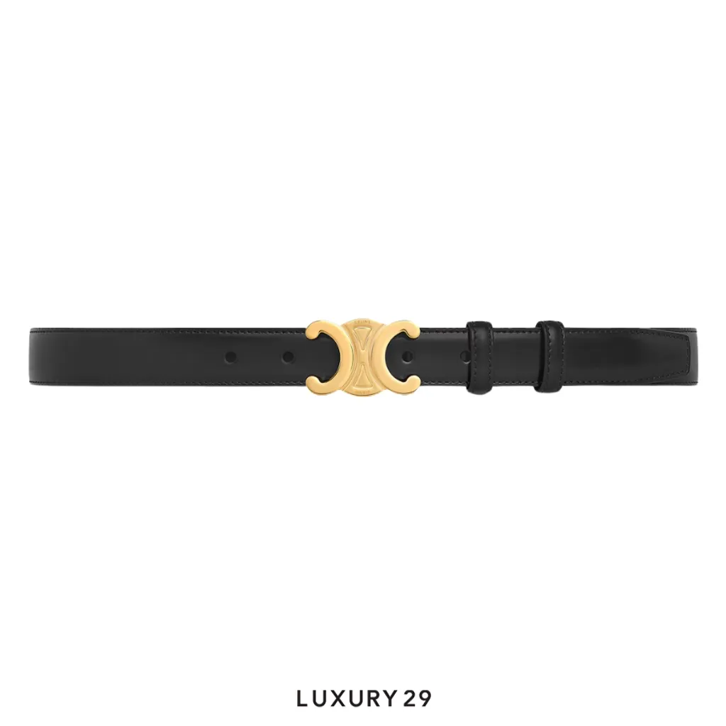 Celine Triumph Medium 25MM belt Taurillon leather Black(75, Black)