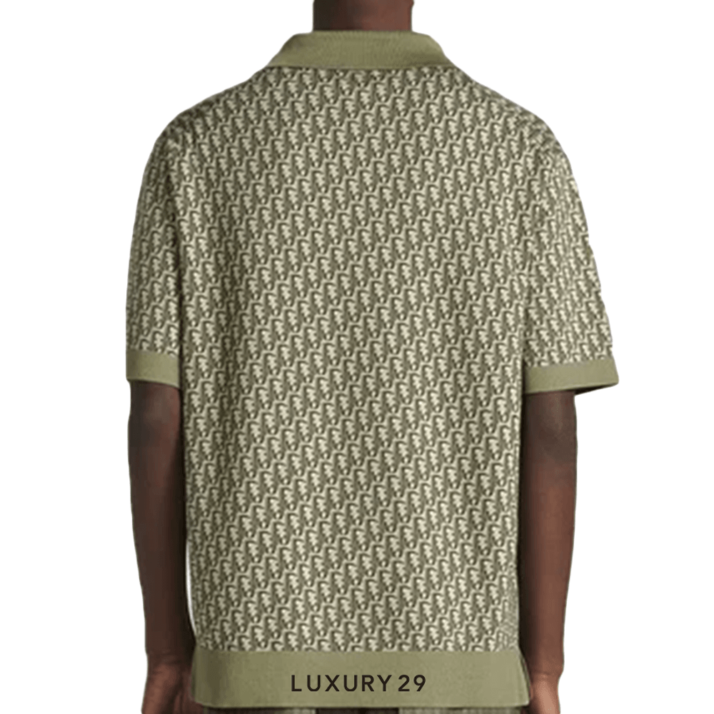 Dior Oblique Polo Shirt Khaki Cotton Jacquard(2XL, Green)