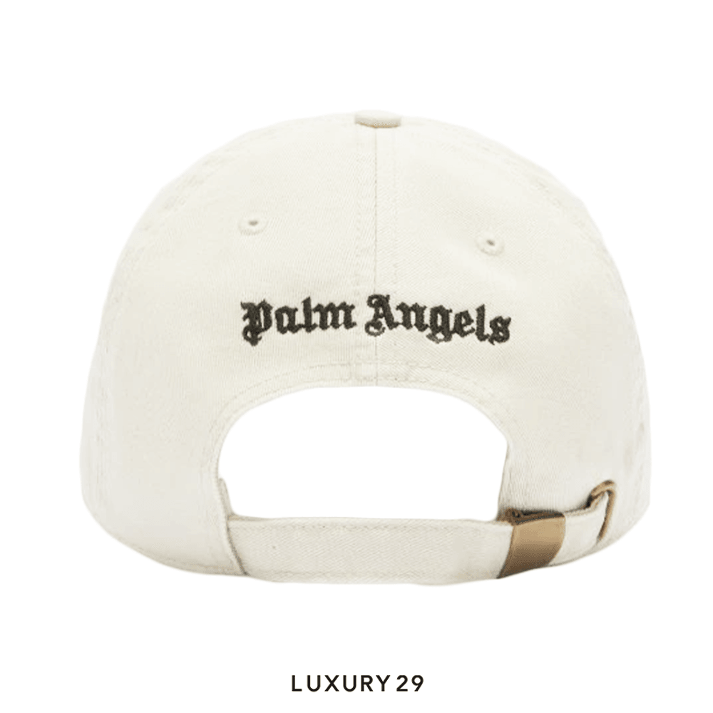 【関税込み】Palm Angels オフホワイト カーブドロゴ キャップ Palm Angelsのオフホワイト ロゴ キャップがセール中