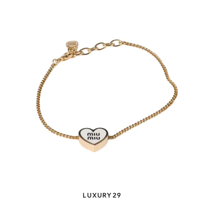 Miu Miu metal bracelet heart-shaped pendant Gold/White