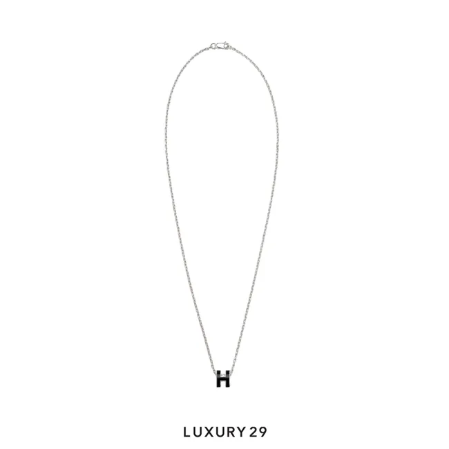 Hermes Mini Pop H Silver Pendant Noir