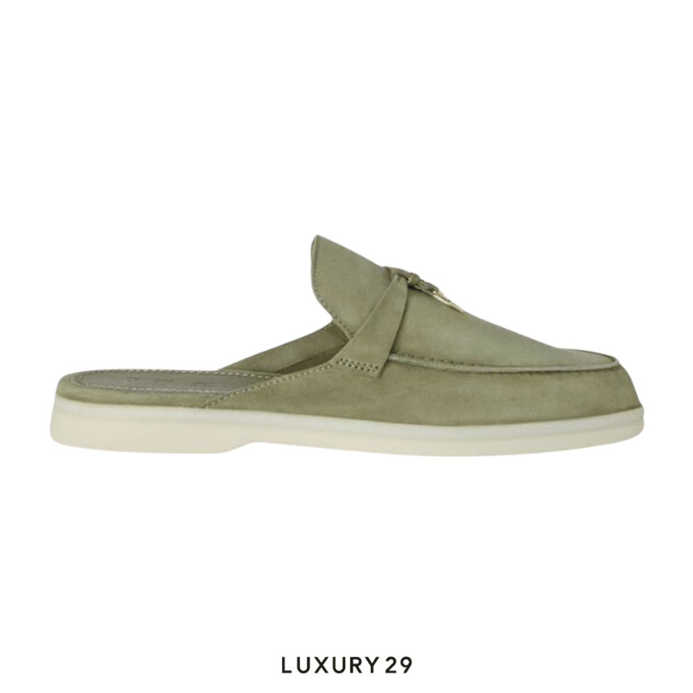 Loro Piana Babouche Charms Walk Loafers Suede Goatskin Verde Harrod's(39, Green)
