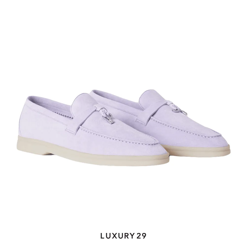 Loro Piana Summer Charms Walk Loafers Suede Goatskin Lilac Wagasa(38.5, Purple)