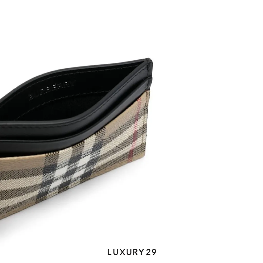 Burberry Vintage Check Leather Card holder brown(Small, Brown)