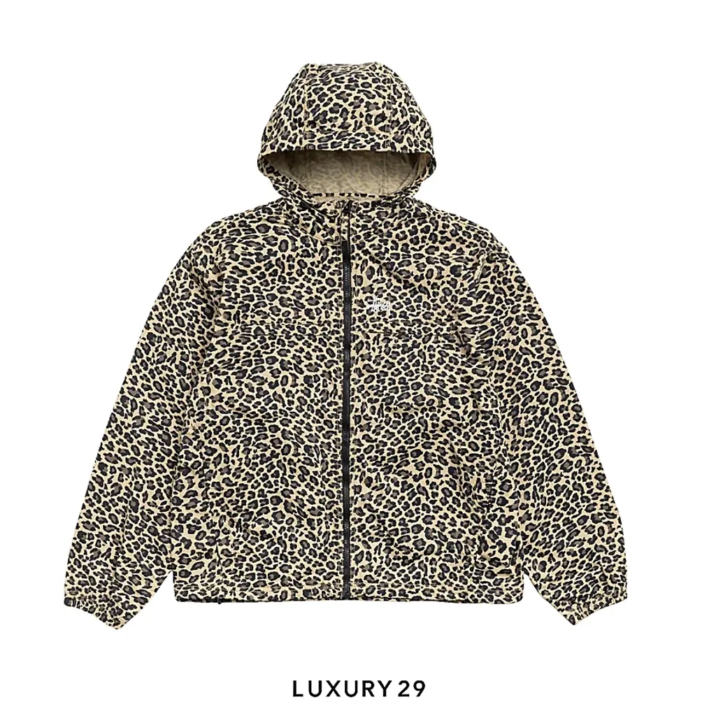 STUSSY LIGHTWEIGHT CHEETAH HOODED JACKET(L, Brown)