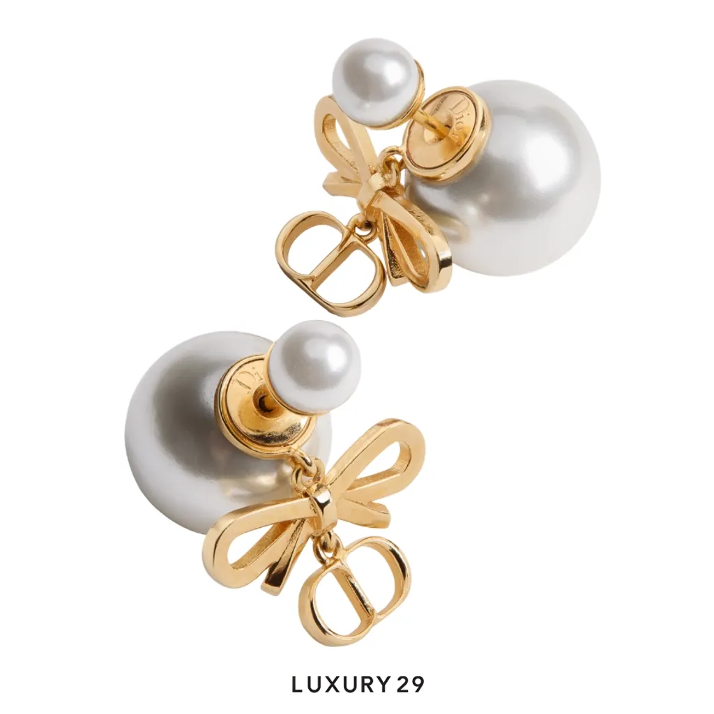 Dior Tribales Earrings Gold-Finish Metal and White Resin Pearls(Free Size, Gold)
