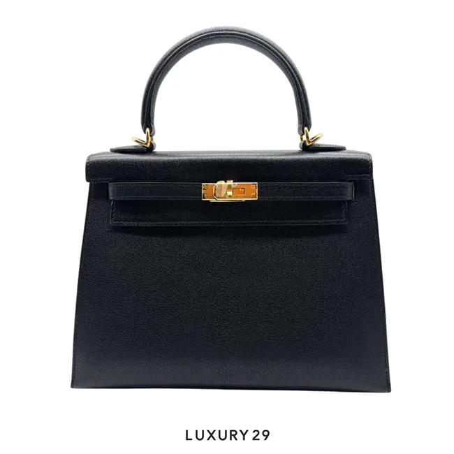 Hermes Kelly Sellier 25 Chevre mysore Noir Gold Hardware / B Stamp  (2023)